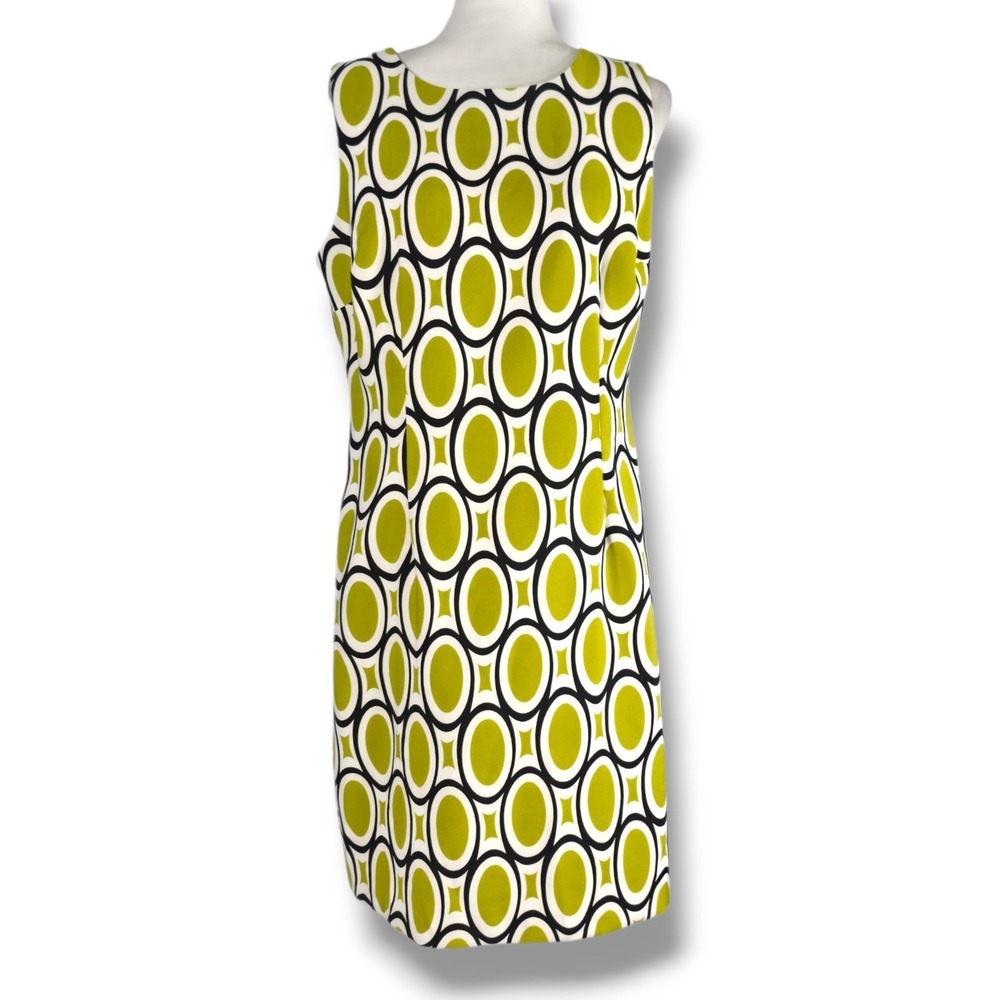 Ronni Nicole Geometric Print Sheath Dress Lime Green Black White Retro Glam 14 - Picture 3 of 9